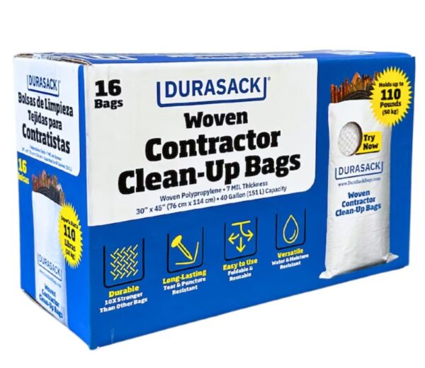 DuraSack 6588685 Woven Contractor Clean-Up Bags 40-Gallon White Indoor/Outdoor Trash Bag 16 -Count
