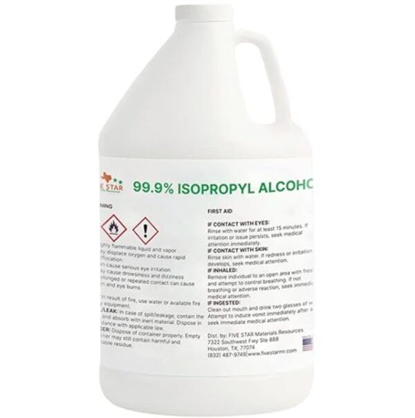 FIVE STAR MATERIALS 99.9% Pure Isopropyl Alcohol, 99.9% IPA 1 Gallon, USP Grade, (1 Gallon,128 Fl oz)
