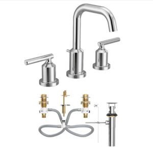 Moen Gibson Chrome Two-Handle High Arc Widespread Bathroom Sink Faucet for 3-Hole Setups with Valve