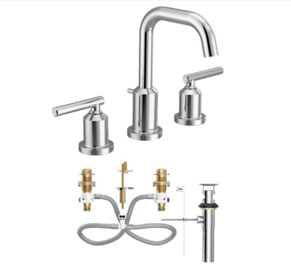 Moen Gibson Chrome Two-Handle High Arc Widespread Bathroom Sink Faucet for 3-Hole Setups with Valve