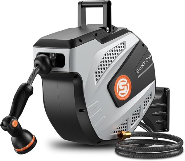 SUNPOW Retractable Garden Hose Reel - 1/2-inch x 50ft Wall Mounted Hose Reel