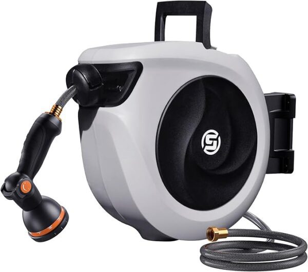 SUNPOW Retractable Garden Hose Reel 1/2 Inch x 33ft - Wall Mounted Hose Reel