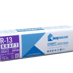 KNAUF INSULATION 505912 R13 Kraft Faced 15 in. x 93 in. Precut Fiberglass Insulation Batts for 2x4 Wall - Sound-Reducing and USA Made (1-Bag)