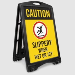 BIGBOSS K-ROLL-1119 36" x 24", Caution - Slippery When Wet or Icy (with Graphic), Kit: Frame + 2 Reflective Panels