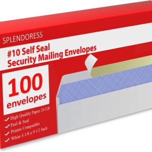 SPLENDORESS #10 Self‑Seal Security Envelopes, 100‑Pack, 4‑1/8" x 9‑1/2"