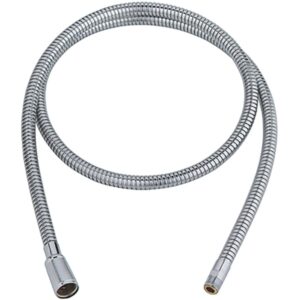 Silver metal flexible shower hose coiled.