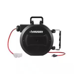 HUSKY LTS-XP001 50 ft. 14/3 Medium Duty 13-Amps Extension Cord Reel, Multiple Outlet Trip End, BLK