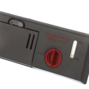 Dishwasher rinse aid dispenser with red dial