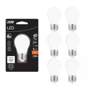 FEIT ELECTRIC 40-Watt Equivalent A15 Frosted Glass E26 Base Appliance LED Light Bulb, Soft White 2700K (6-Pack)