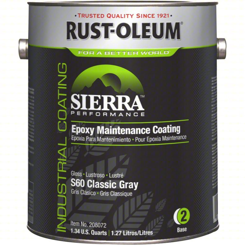 RUST-OLEUM 208072 Sierra Performance S60 Water-Based Epoxy Floor Coating, Classic Gray, High Gloss, 1 Gallon